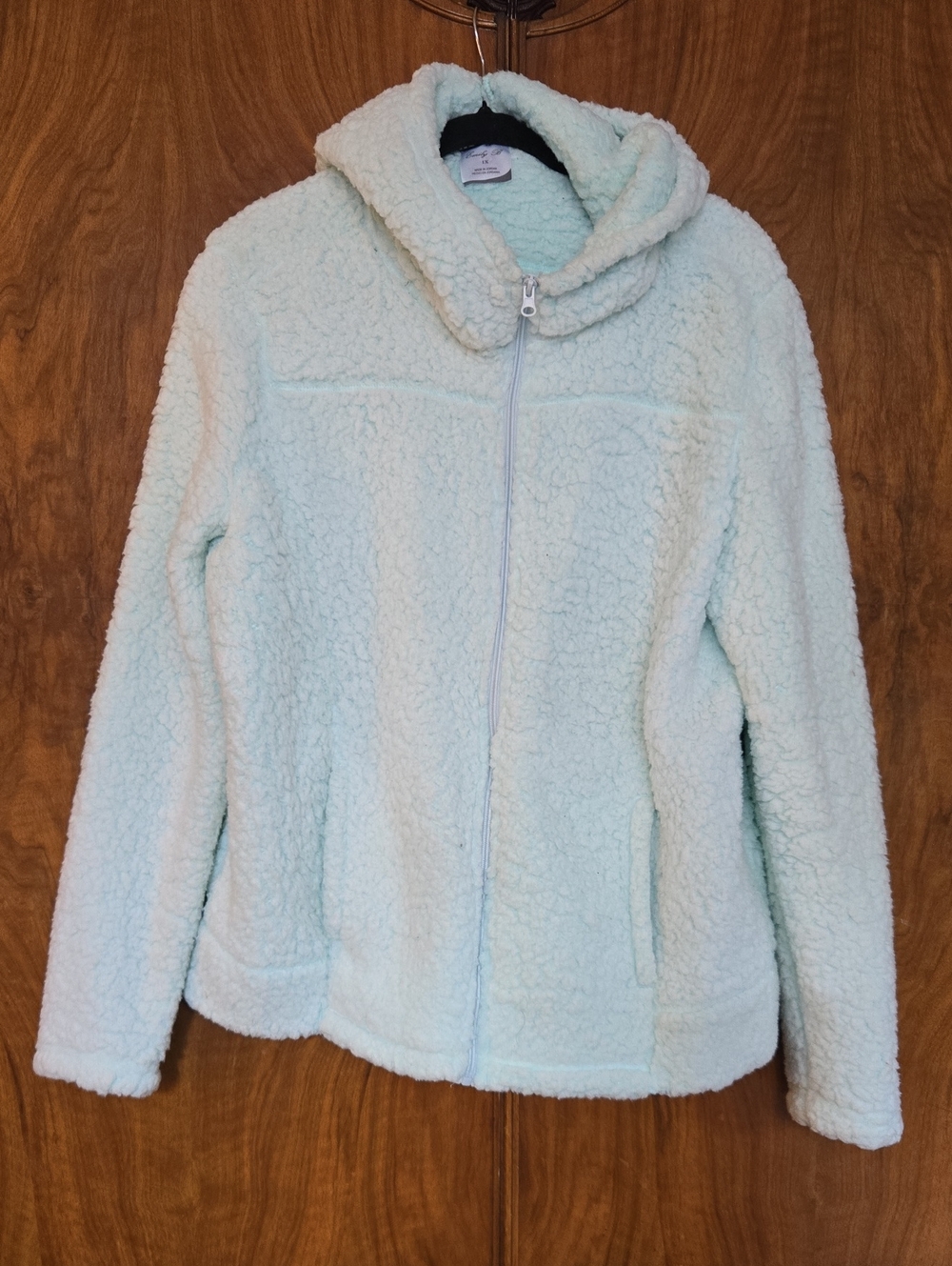 Women's Mint Sherpa Zip-Up Hooded Teddy Jacket